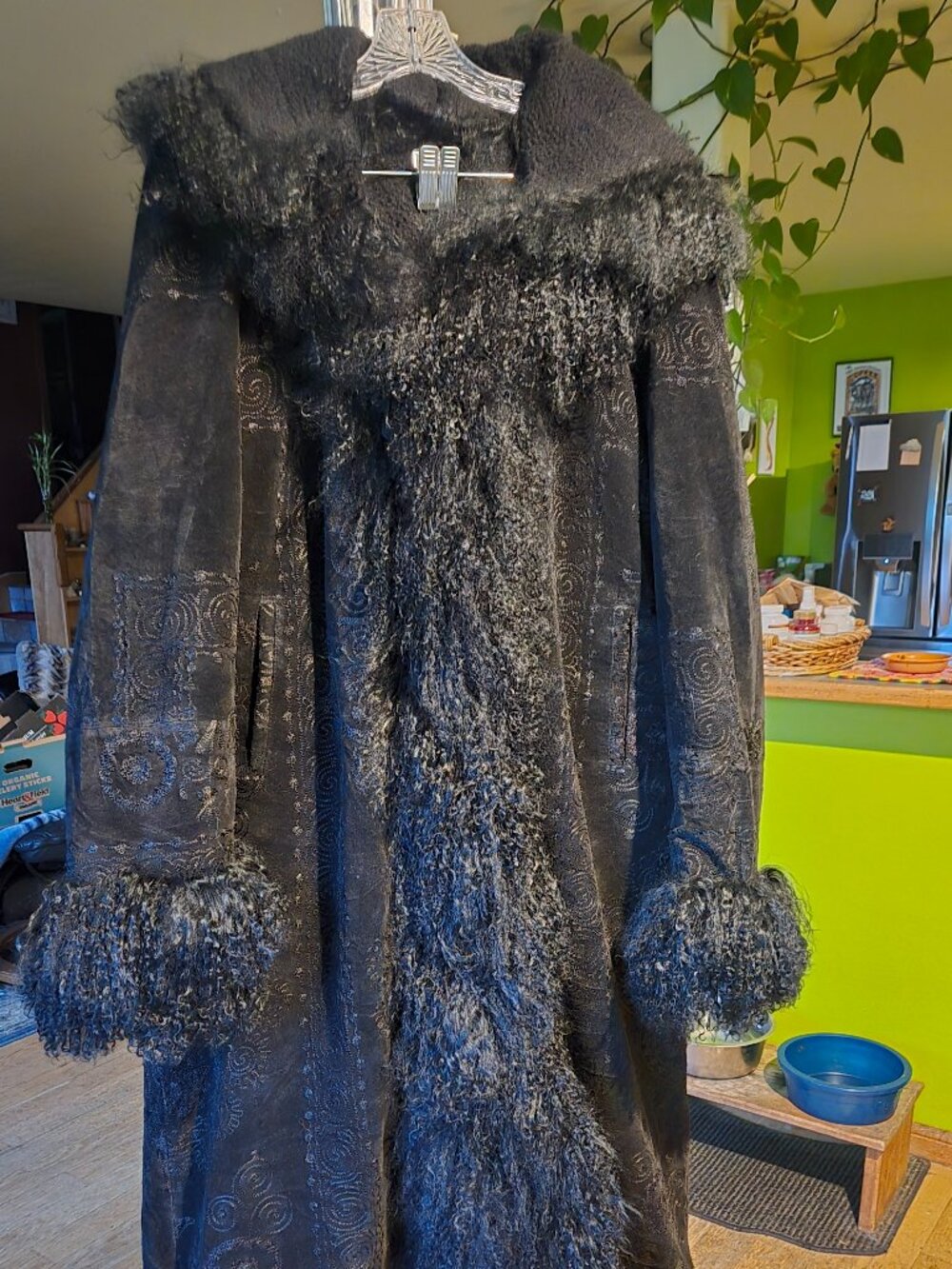 HAND EMBROIDERY SHEARLING HOODIE COAT VTG AFGHAN STYLE PENNY LANE COAT 2X NWOT